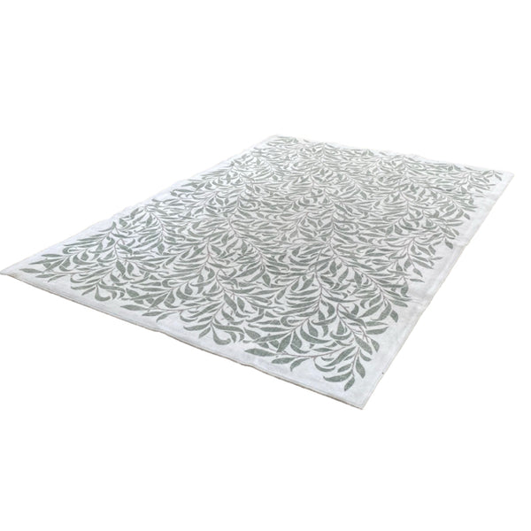 Cream-Green Leaves Pattern Rug