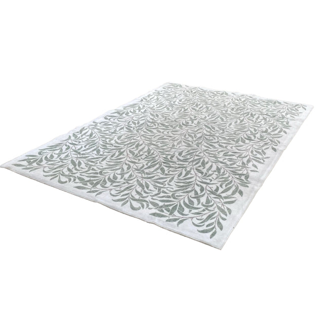 Cream-Green Leaves Pattern Rug