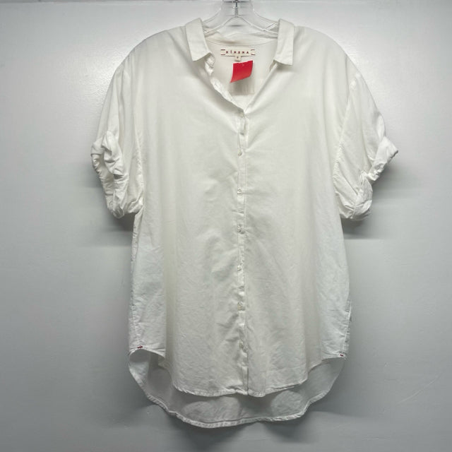 Xirena Size L Women's White Solid Button Up Short Sleeve Top