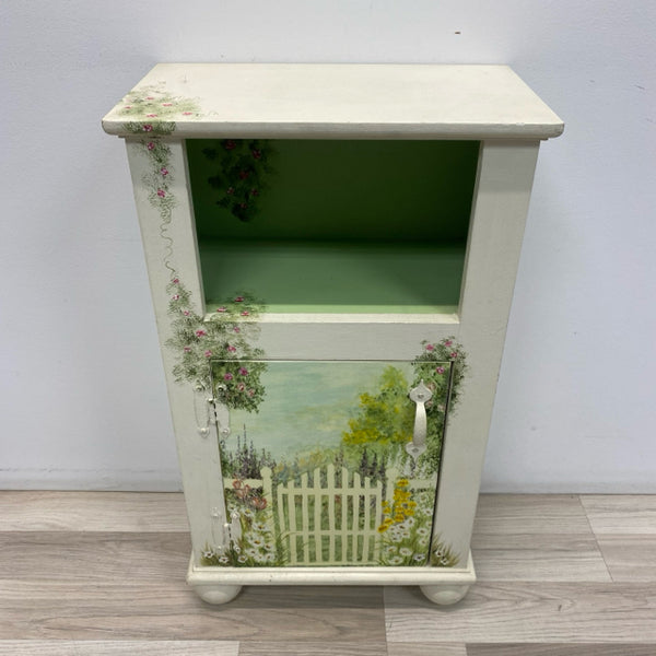 Handpainted White-Multicolor Wood Small Cabinet