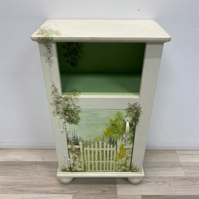 Handpainted White-Multicolor Wood Small Cabinet
