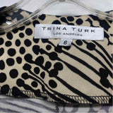 Trina Turk Size 6-S Women's Black-Beige Pattern Wrap Dress