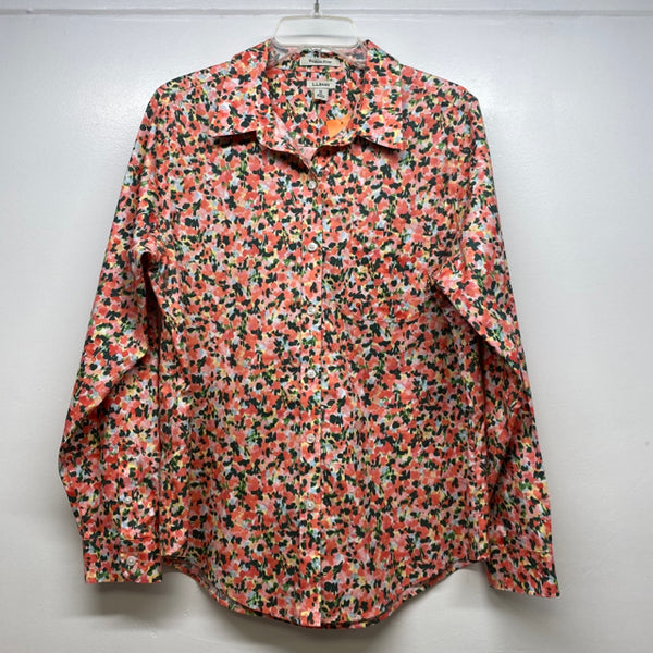 LL Bean Size M Women's Peach-Multi Pattern Button Up Shirt