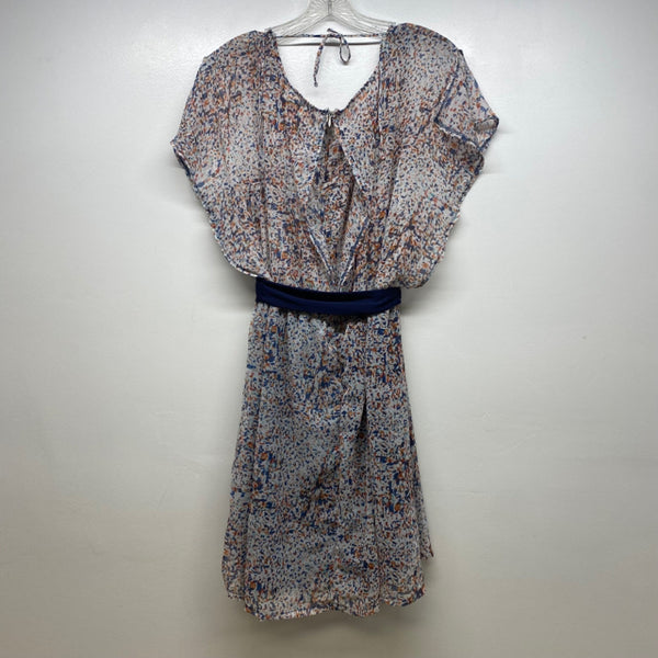 Tulle Size Xl Women's Blue-Multi Pattern Short Sleeve Dress