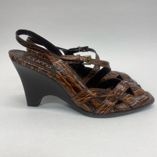 Franco Sarto Size 8 Women's Brass Animal Print Heel Sandals