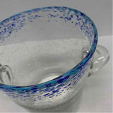 Clear-Blue Round Glass Ice Bucket w Handles