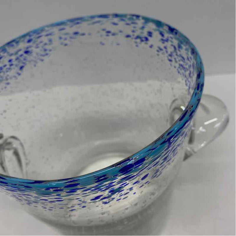 Clear-Blue Round Glass Ice Bucket w Handles