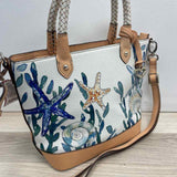 Brighton White-Multi Leather Seascape Print Satchel Handbag