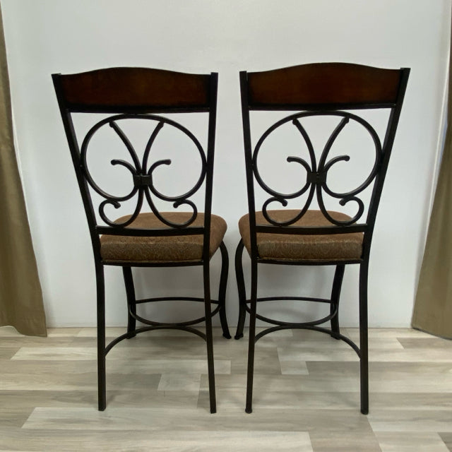 Pair Brown Metal Counter Height Stool