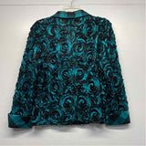 Samuel Dong Women's Size L Teal-Black Pattern Zip Up Jacket