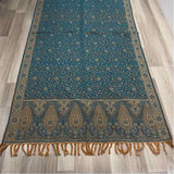 Tibet Blue Yak Wool Floral Fringed Shawl