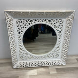 White Wood  Square Ornate Mirror