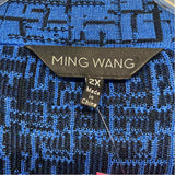 Ming Wang Size 2x Women's Blue-Black Pattern Open Front Long Sleeve Top