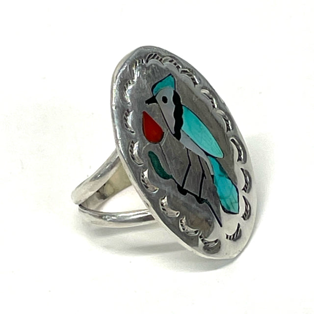 Native American Sterling Silver Blue Jade inlaid Oval Ring