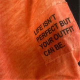 Angela Mara Size M Women's Orange Patchwork Crew Neck Short Sleeve Top