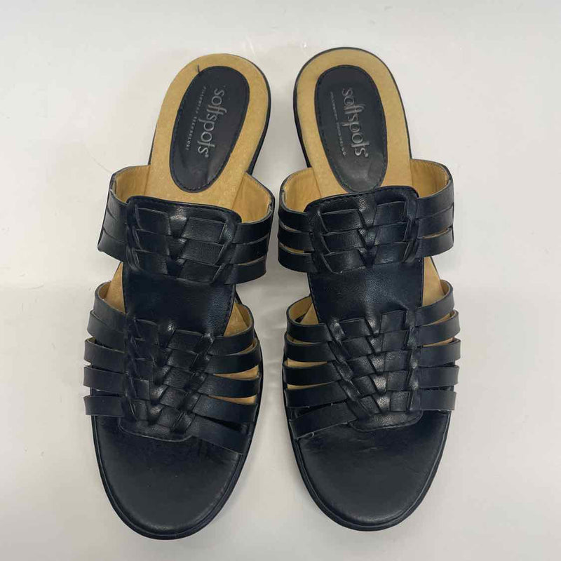 Softspots Size 8.5 Women's Black Solid Slip On Sandals