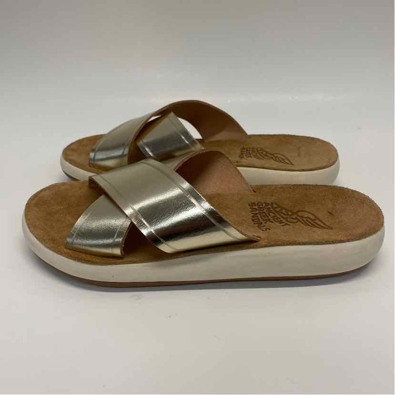 Ancient Greek Sandals Size 38-7 Women's Gold Solid Strappy Sandals