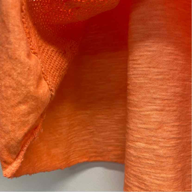 Angela Mara Size M Women's Orange Patchwork Crew Neck Short Sleeve Top