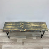 Handmade Gray Wood Bench w Black Pin Legs