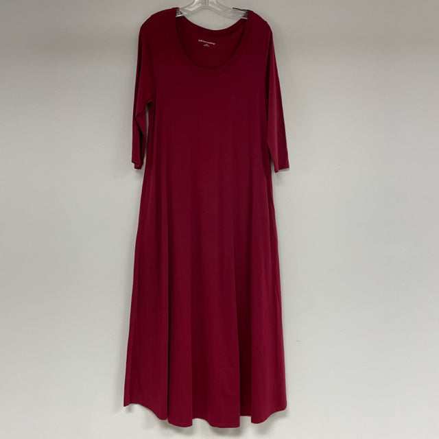 Soft Surroundings Size L Women's Red Solid Maxi-Long Sleeve Dress