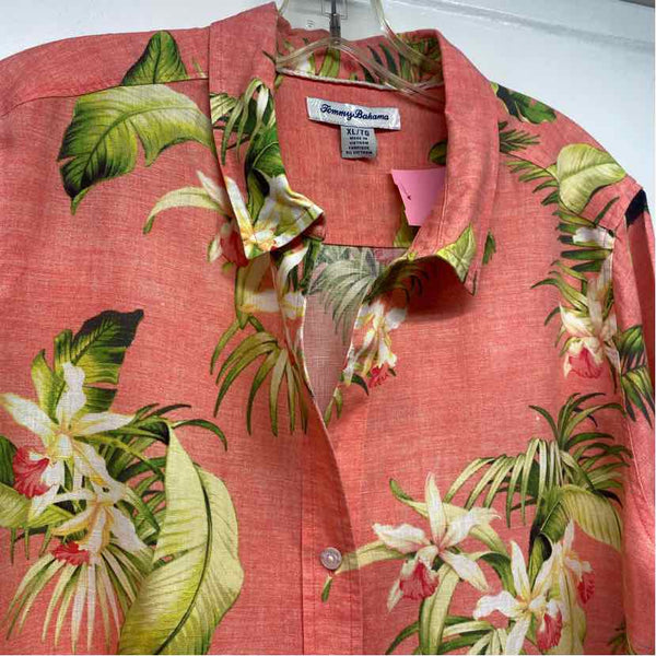 Tommy Bahama Size Xl Women's Coral-Multi Floral Button Up Shirt