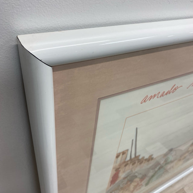 White Framed Painting Christmas in Santa Fe by Amado Maurilio Pena