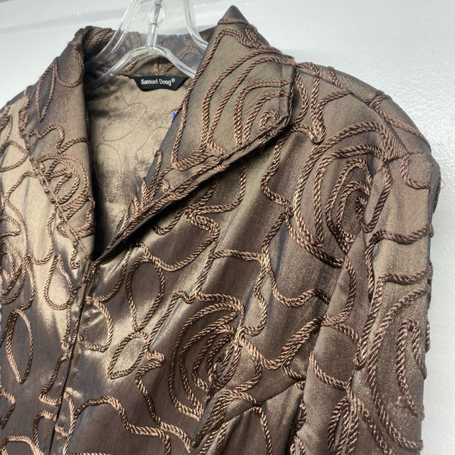 Samuel Dong Women's Size M Brown Embroidered Zip Up Jacket