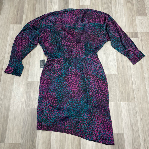 Express Size L Women's Purple-Multicolor Pattern Faux Wrap Dress