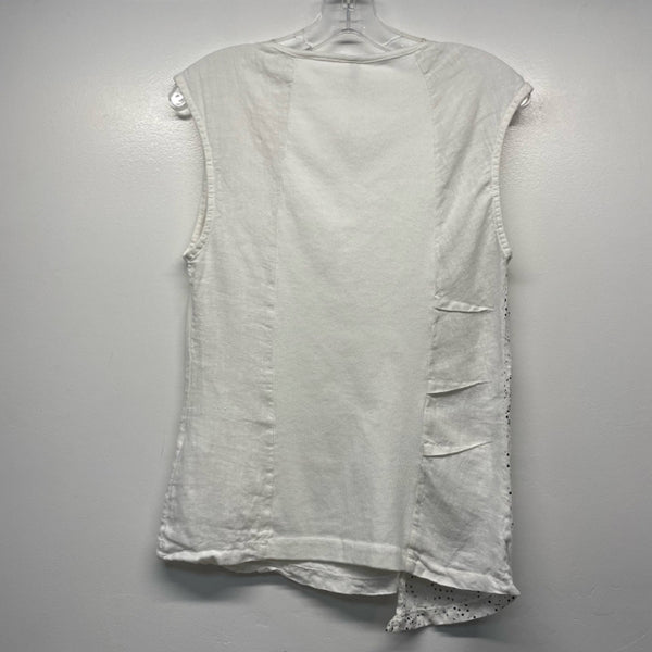 Inizio Italy Size M Women's White Patchwork Asymmetrical Sleeveless Top