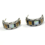 Sterling Silver hoop opal, tiggers eye and black onyx set in sterling  earrings