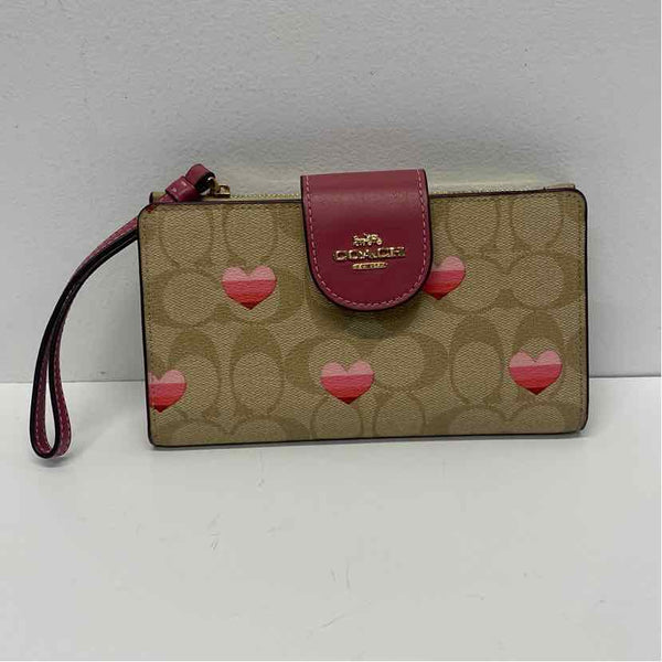 Coach Tan-Pink Signature Leather Bifold Wallet