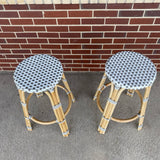 Pair of Counter Height Gray-White Rattan Stools