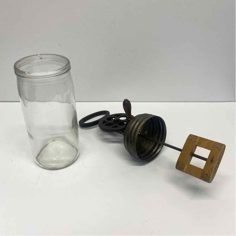 Antique Clear Glass Metal Round Butter Churn