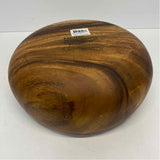 Made in Phillippines Round Brown Acacia Wood Calabash Salad Bowl w Serving Tongs