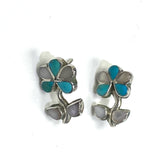 Zuni, inlay flower turquoise  and nother pearl earrings