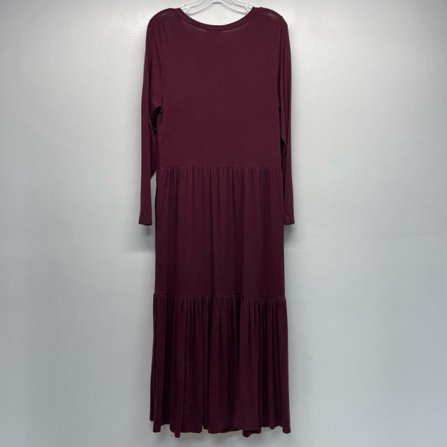 Saint + Sofia Size 12-L Women's Burgundy Solid Maxi-Long Sleeve Dress