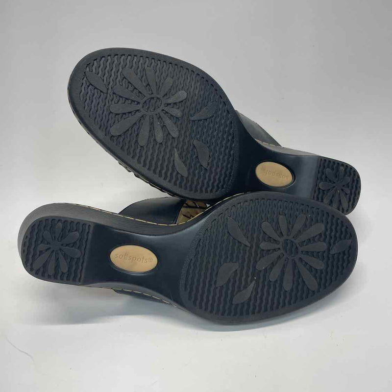 Softspots Size 8.5 Women's Black Solid Slip On Sandals