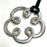 Tous Silver-Black Silver Adjustable Cord Necklace with open Flower