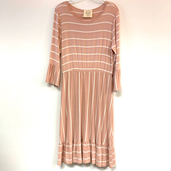 Fantastica Size L Women's Pink Stripe Maxi-Long Sleeve Dress