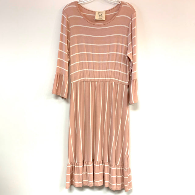 Fantastica Size L Women's Pink Stripe Maxi-Long Sleeve Dress