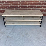 3 Level Beige TV Stand With Black Metal Frame