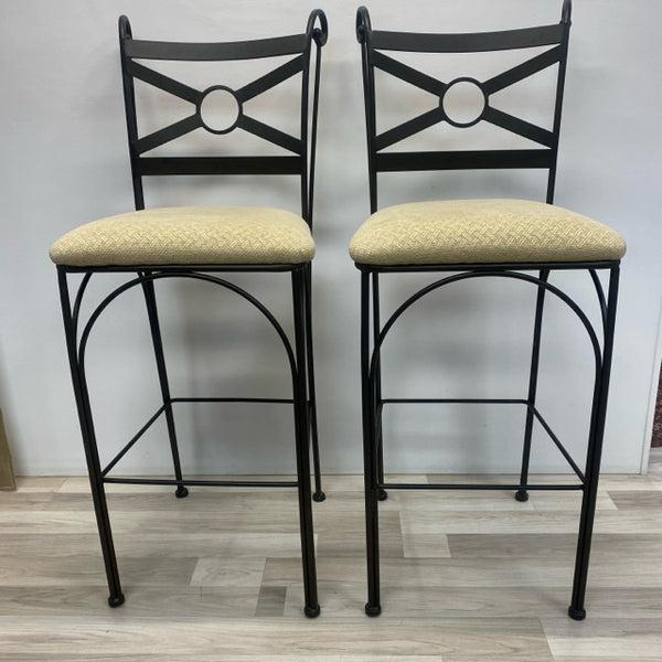 Black-Tan Wrought Iron Tweed Fabric Seat Stool - Pair