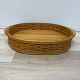 Longaberger Brown Wicker Serving Tray w Striped Blue Fabric Liner and Handles