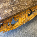 Brown Carved Wood Base Stone Top Side Table