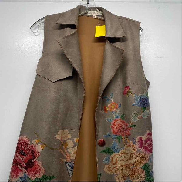 Solitarie Women's Size M Tan-Multi Floral Maxi Vest