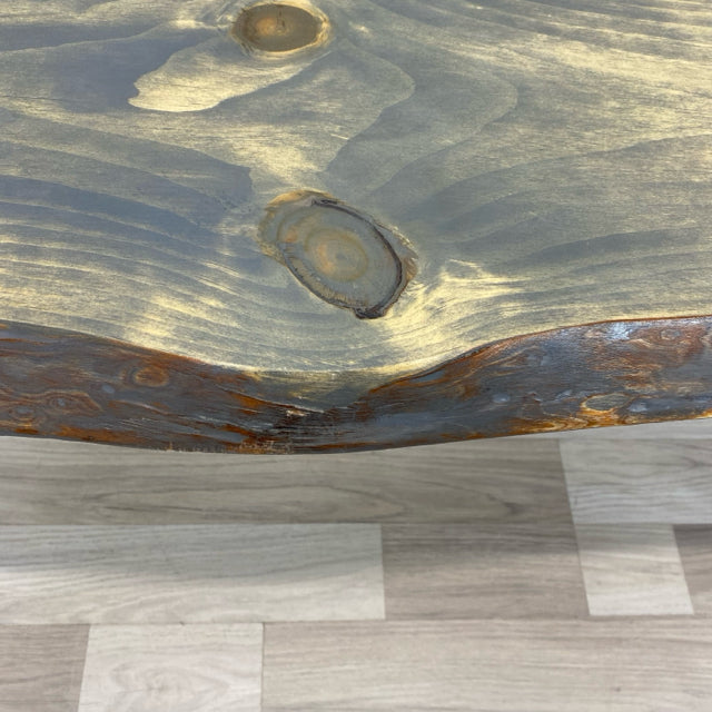 Handmade Gray Wood Bench w Black Pin Legs