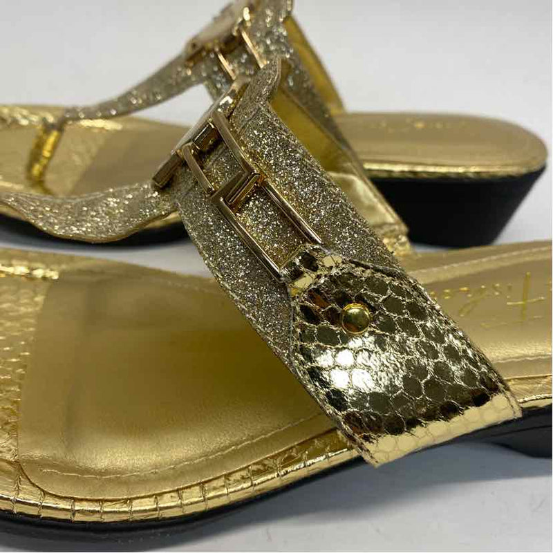 Marc Fisher Size 8.5 Women's Gold Shimmer Camel Toe Sandals