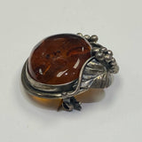 Oval Polished Baltic Amber Stone Set in Sterling silver with Foliate and Floral