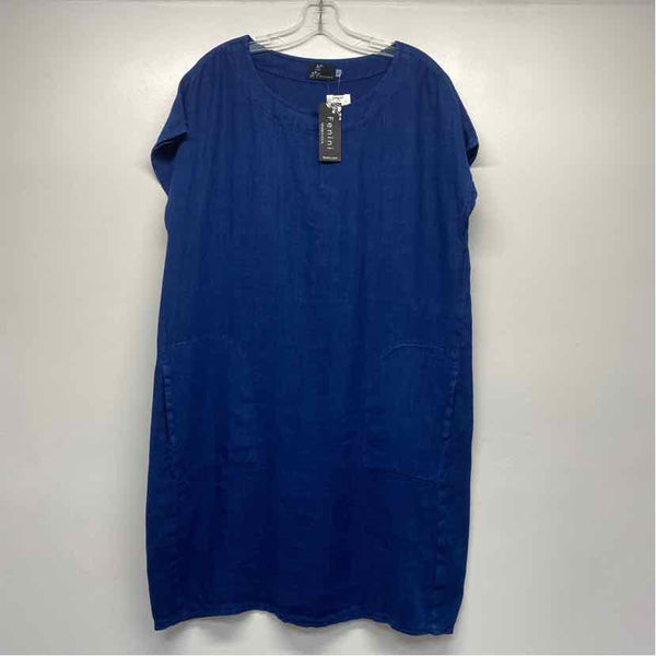 Fenini Size L Women's Blue Solid Shift Dress