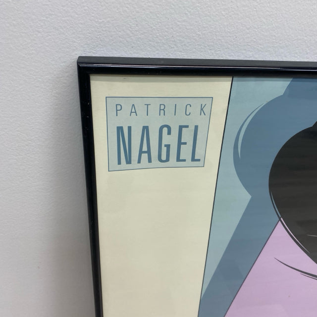 Framed Print of Woman with Long Green Earrings by Patrick Nagel